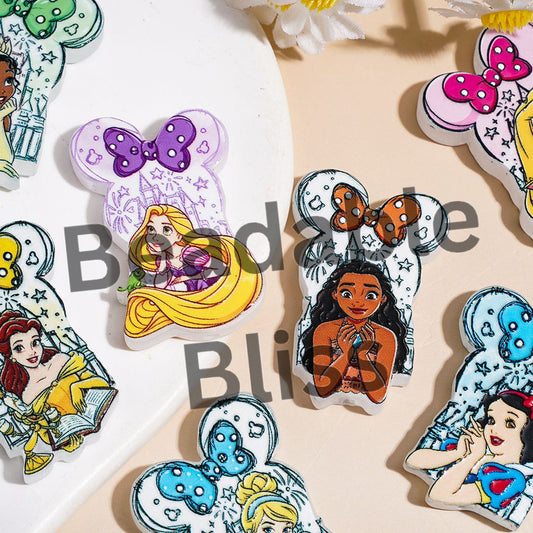 Acrylic Beads Mouse Head Shape with Bowtie Classic Beautiful Princess Character, Random Mix