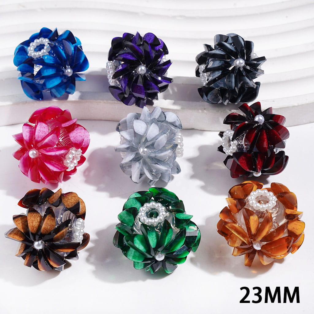 Handmade Acrylic Beads Flower with Crack Marquise Cut Rhinestones, White Pearl Chains, 23MM Multi-Color