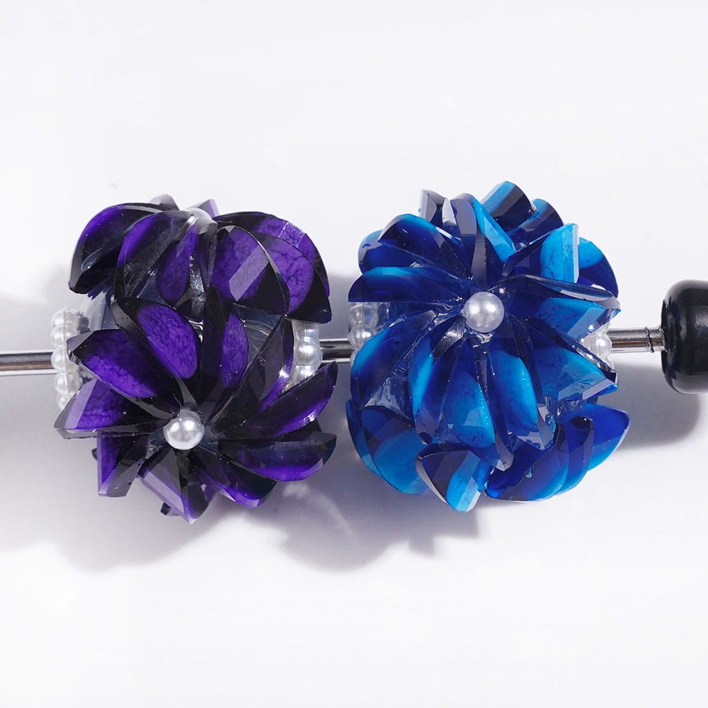 Handmade Acrylic Beads Flower with Crack Marquise Cut Rhinestones, White Pearl Chains, 23MM Multi-Color