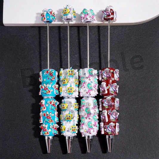 Beadable Clay Pens with Yellow Sponge Characters Series and AB Rhinestones