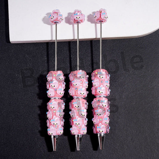 Beadable Clay Pens with Pink Bunny Girl Character and AB Rhinestones