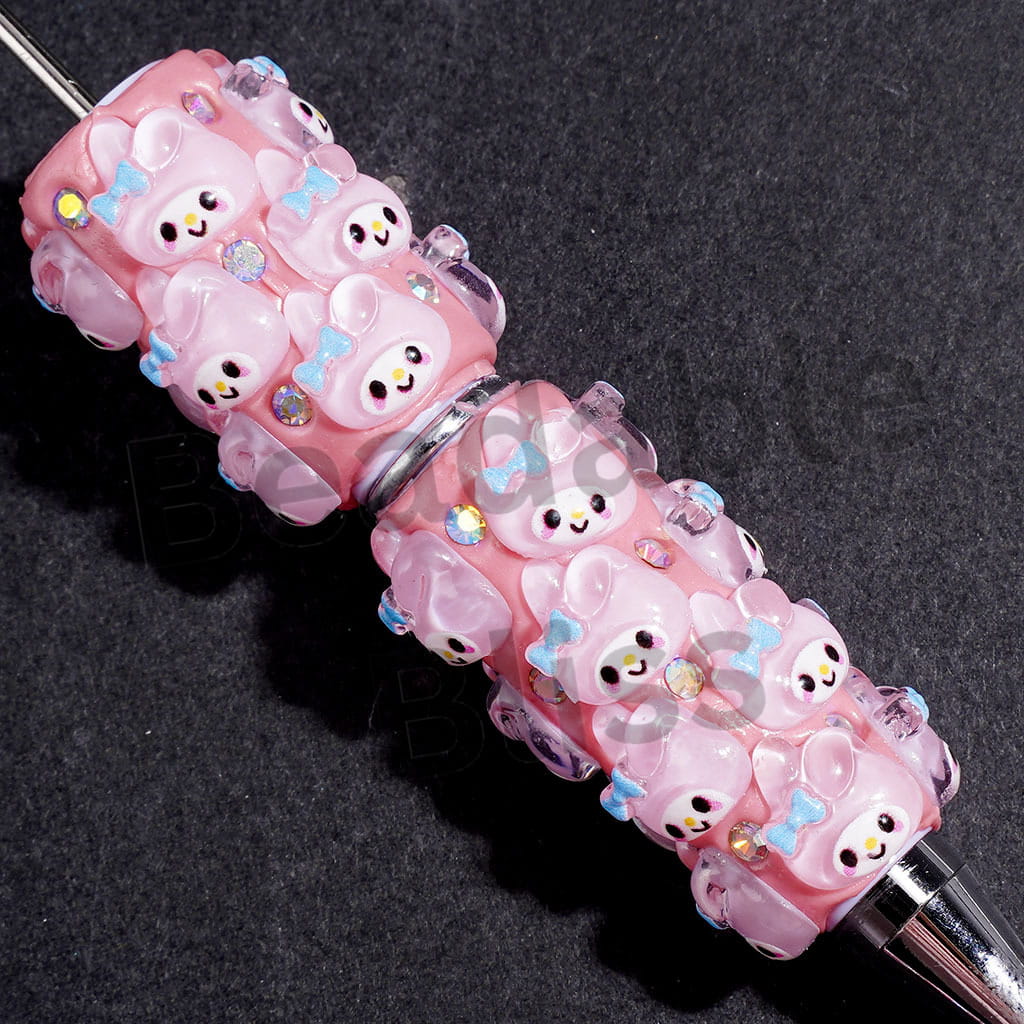 Beadable Clay Pens with Pink Bunny Girl Character and AB Rhinestones