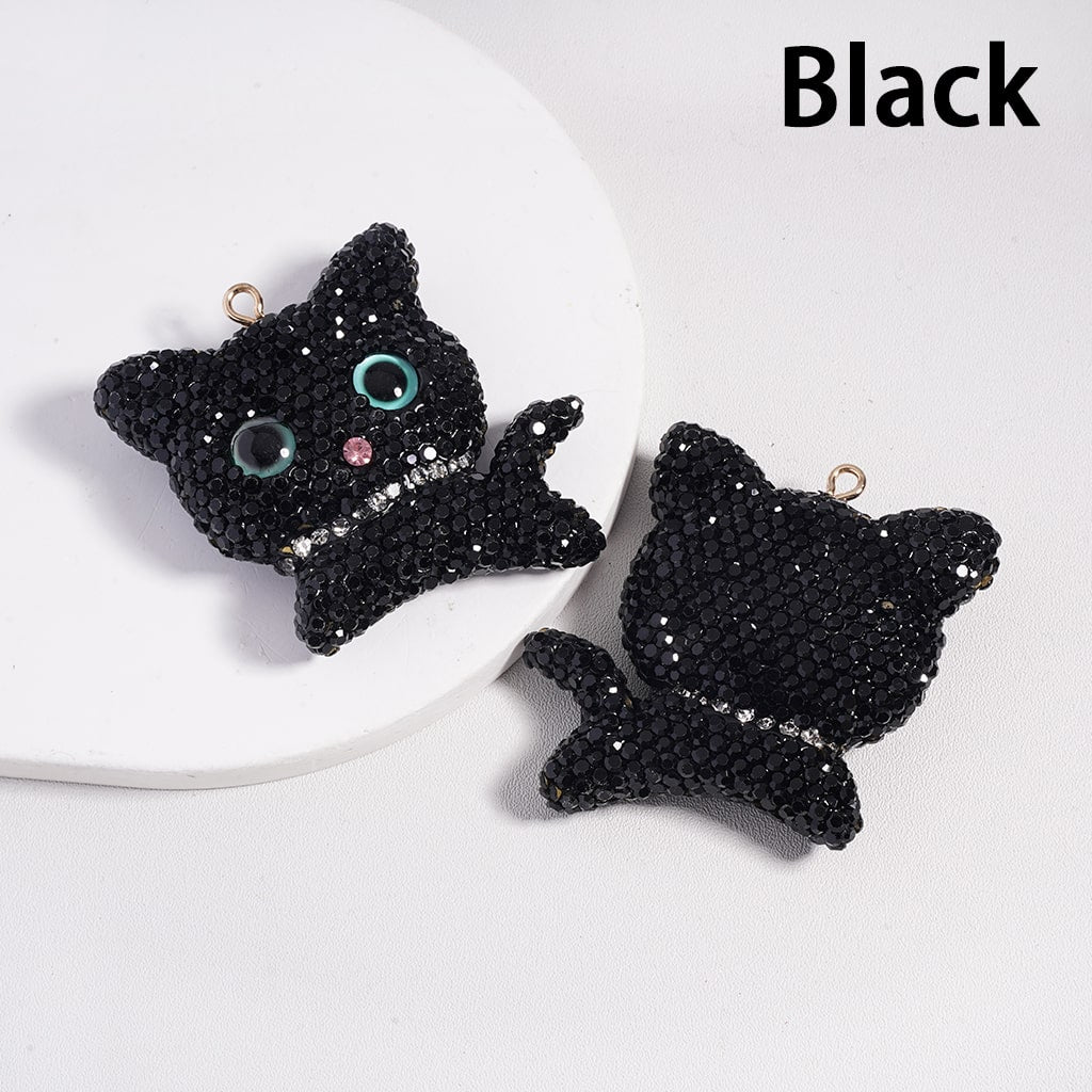 Clay Keychain Pendant Large-Sized Cat, Jewelry Accessories w Rhinestones, Multi-Color, 49*50MM