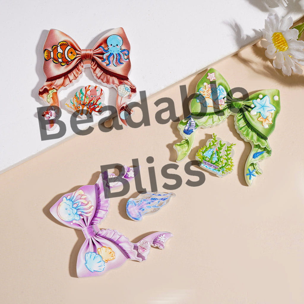 Acrylic Beads Ocean Theme Bowtie and Various Tiny Decoration Piece, Random Mix (Please Read Description)