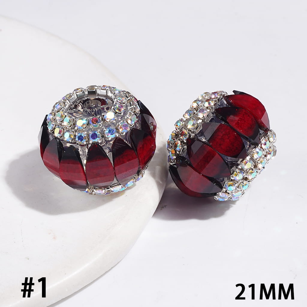 Handmade Acrylic Beads Pumpkin with Crack Marquise Cut Rhinestones, AB Rhinestones Chains, 21MM Multi-Color