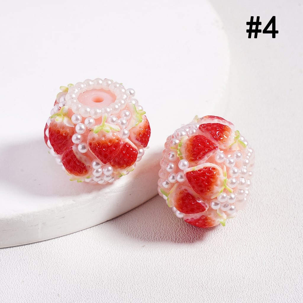 Acrylic Beads, Cute Strawberries in Various Colors, with White Pearls, Size 20MM