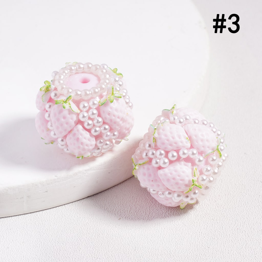 Acrylic Beads, Cute Strawberries in Various Colors, with White Pearls, Size 20MM