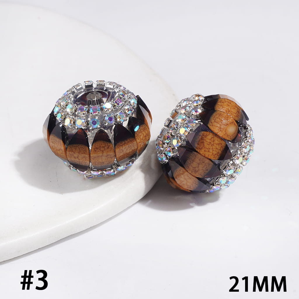 Handmade Acrylic Beads Pumpkin with Crack Marquise Cut Rhinestones, AB Rhinestones Chains, 21MM Multi-Color