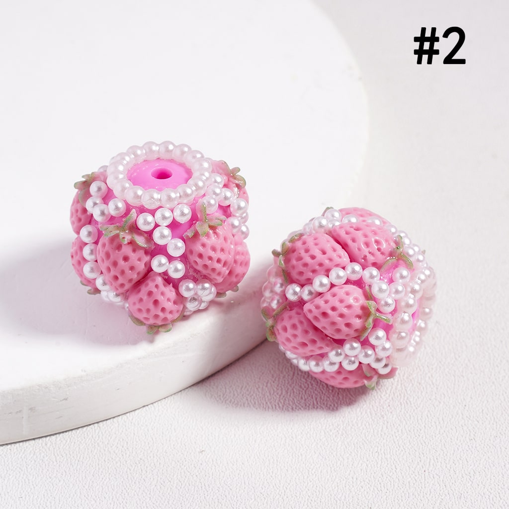 Acrylic Beads, Cute Strawberries in Various Colors, with White Pearls, Size 20MM