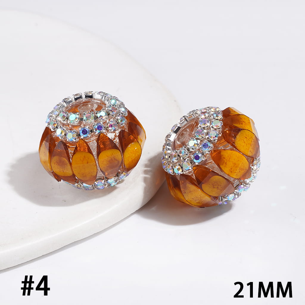 Handmade Acrylic Beads Pumpkin with Crack Marquise Cut Rhinestones, AB Rhinestones Chains, 21MM Multi-Color
