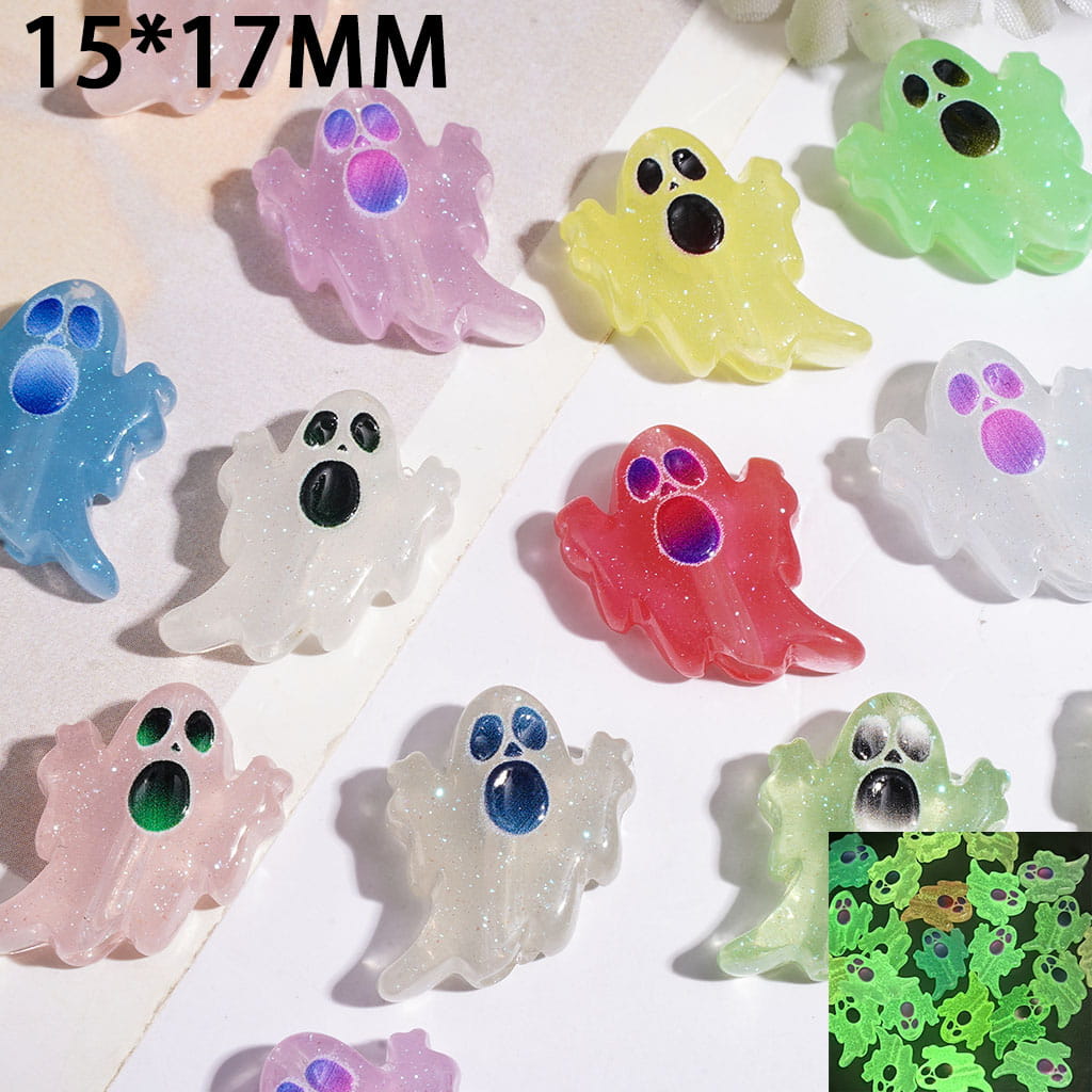 Luminous Acrylic Beads Ghost with Glitter, 15*17MM Multi-Color Random Mix