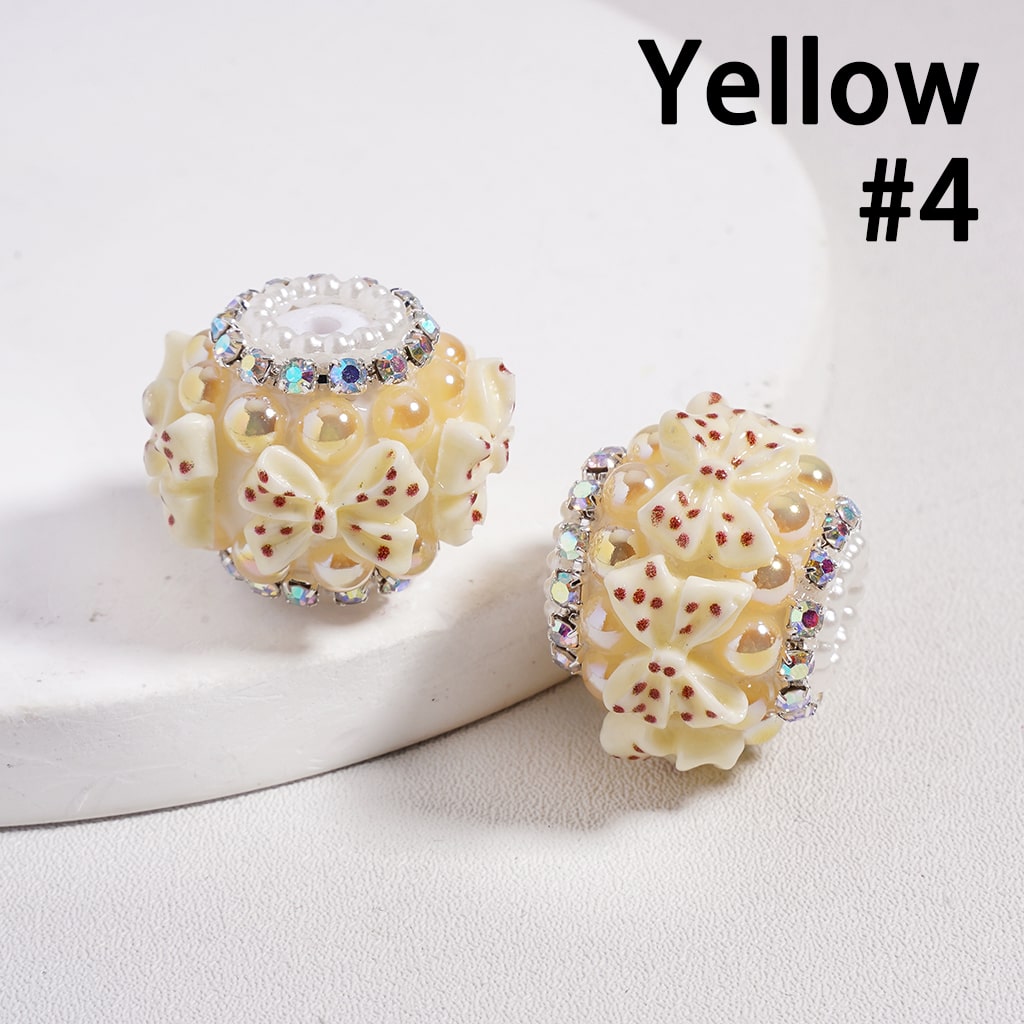 Acrylic Beads Bowtie w White Polka Dots, Half-Shell Pearls & AB Rhinestones Chains, 22MM, Multi-Color