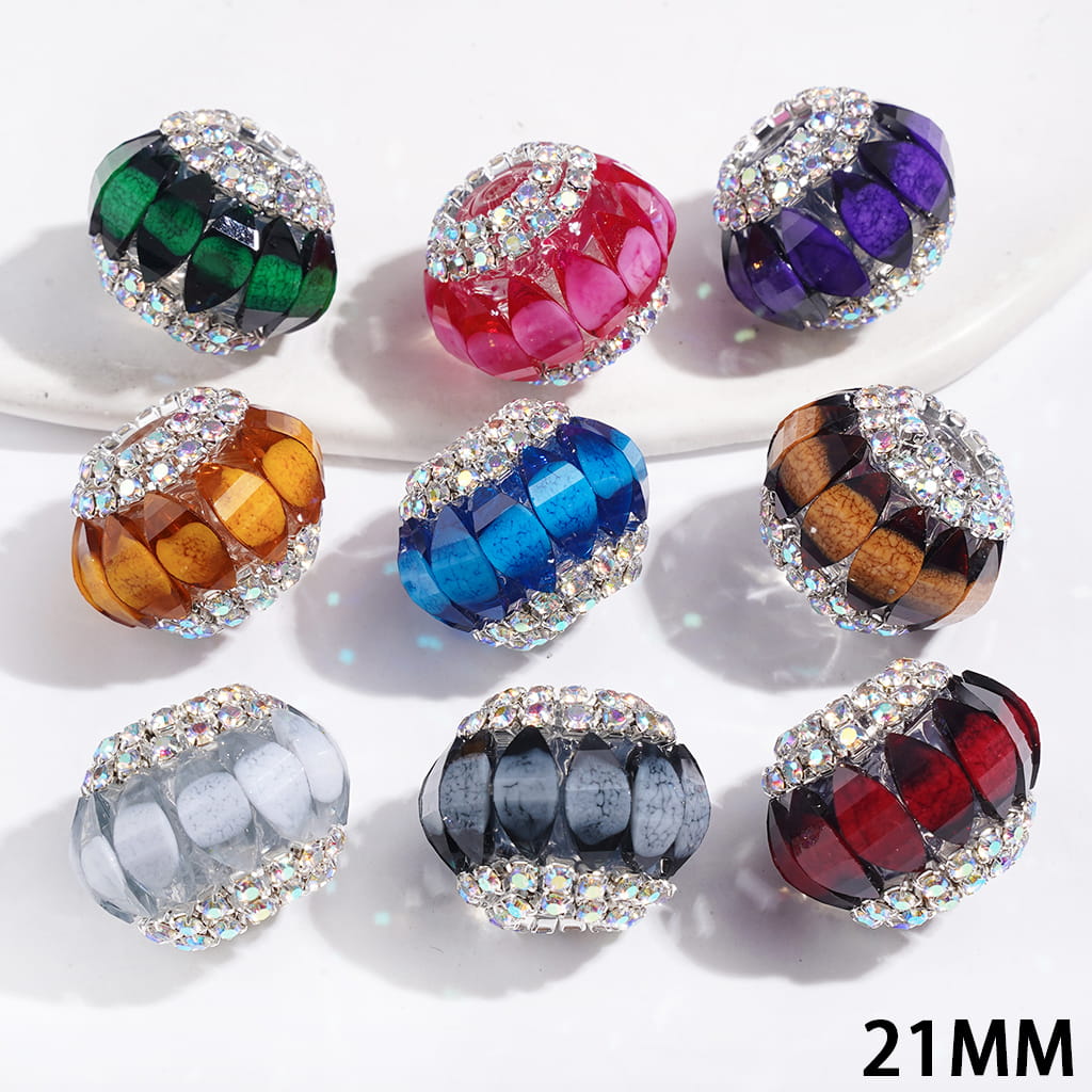Handmade Acrylic Beads Pumpkin with Crack Marquise Cut Rhinestones, AB Rhinestones Chains, 21MM Multi-Color