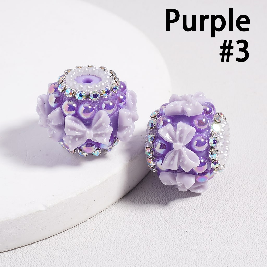 Acrylic Beads Bowtie w White Polka Dots, Half-Shell Pearls & AB Rhinestones Chains, 22MM, Multi-Color