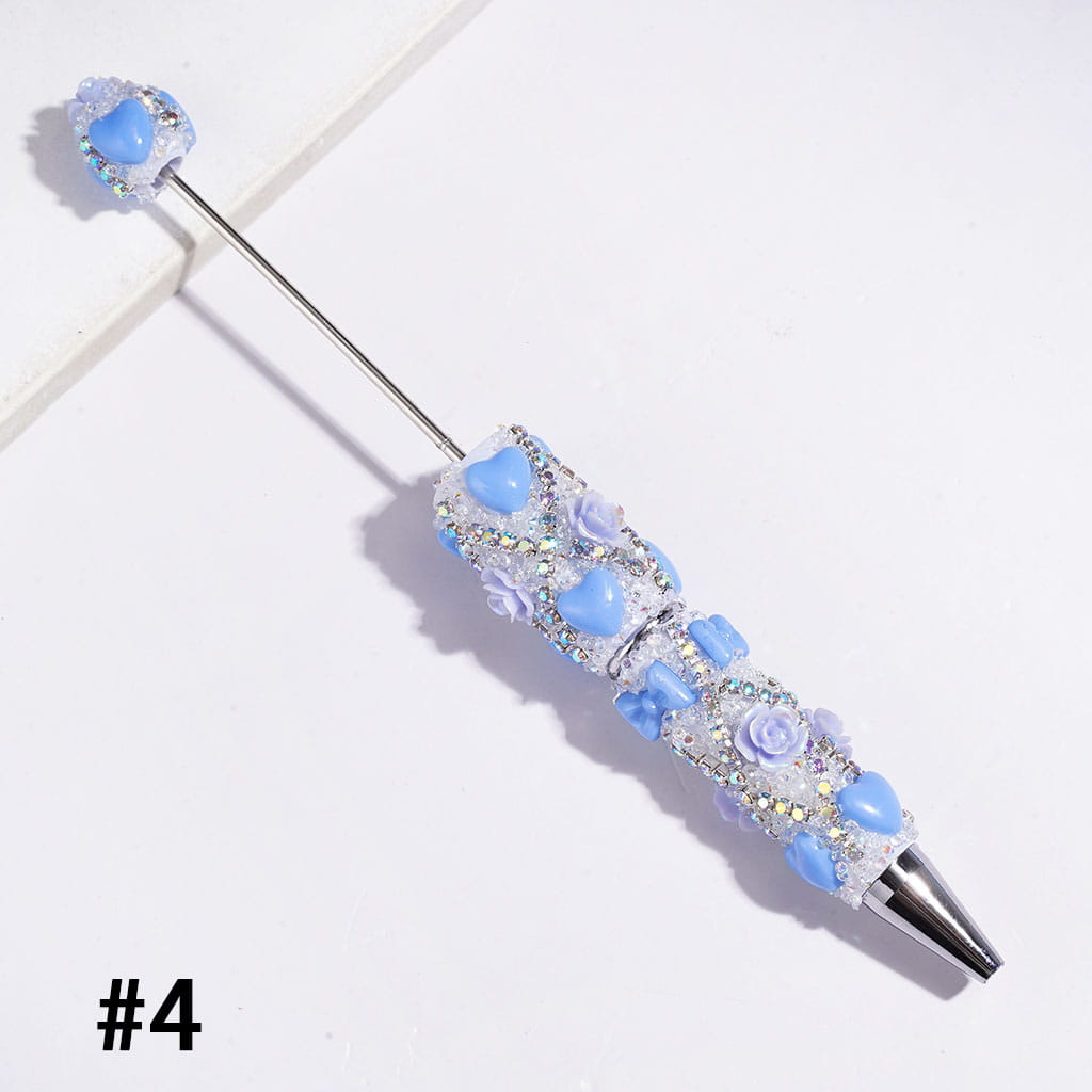 Handmade Beadable Sugar Pens with Heart Bowtie UV-Coated Rose Flower and AB Rhinestone Chains, Multi-Color