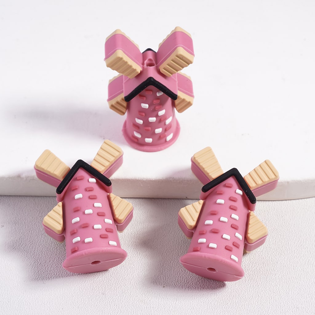 Silicone Focal Beads 3D Farm Series Horse Donkey Farm Windmill & Granary, Random Mix