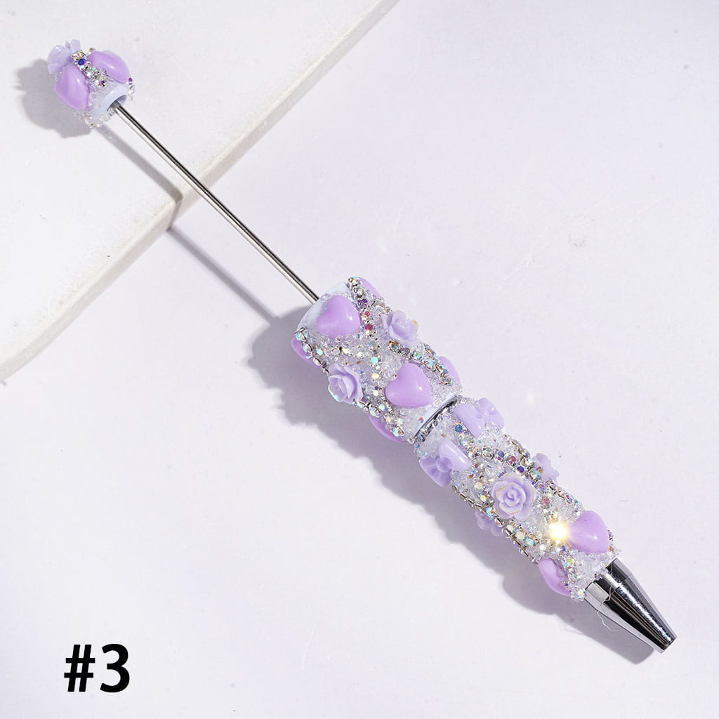 Handmade Beadable Sugar Pens with Heart Bowtie UV-Coated Rose Flower and AB Rhinestone Chains, Multi-Color