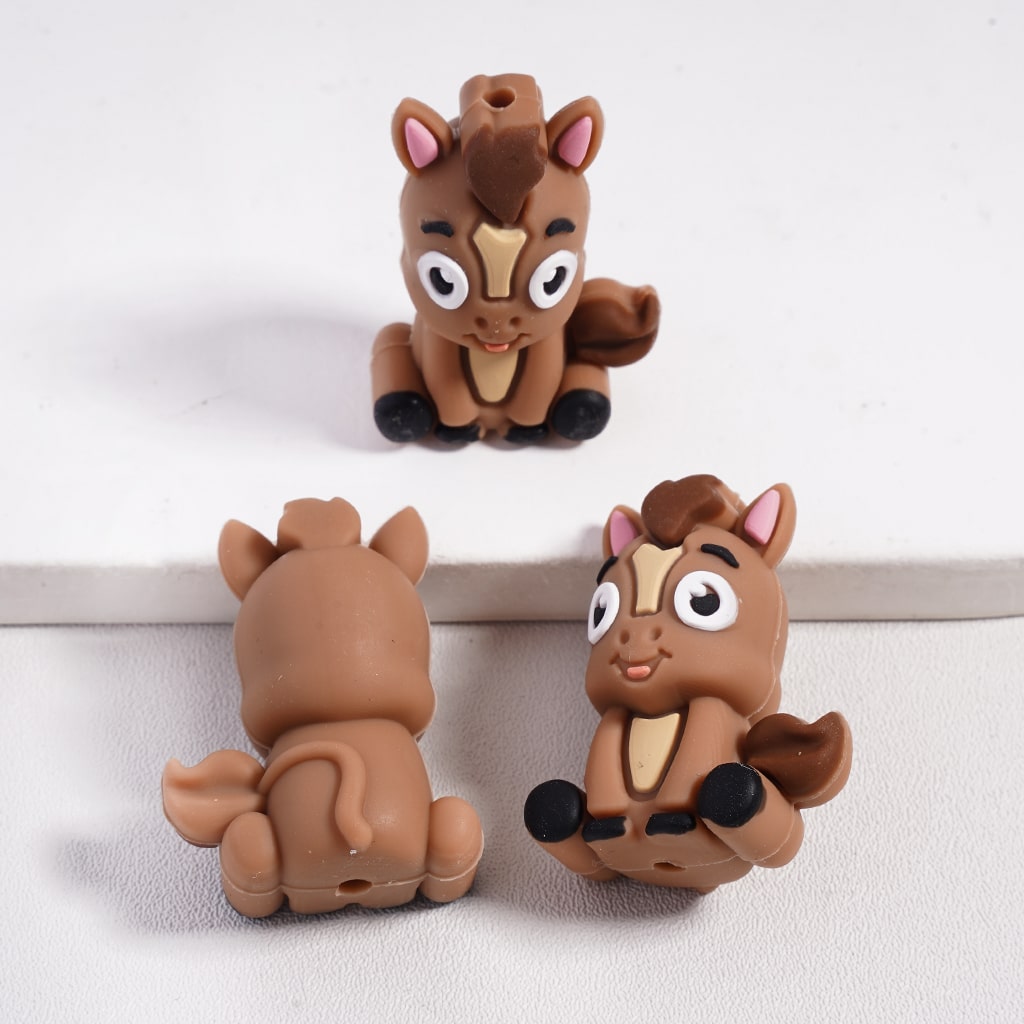 Silicone Focal Beads 3D Farm Series Horse Donkey Farm Windmill & Granary, Random Mix