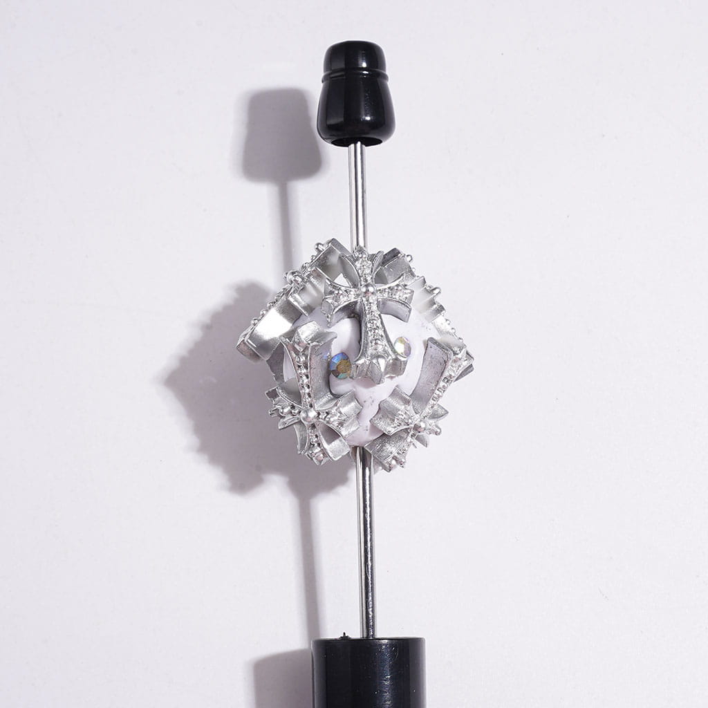 Religion Theme Silver Scroll Floral Cross and Maltese Cross and AB Rhinestones Clay Beads, 18-24MM, Random Mix