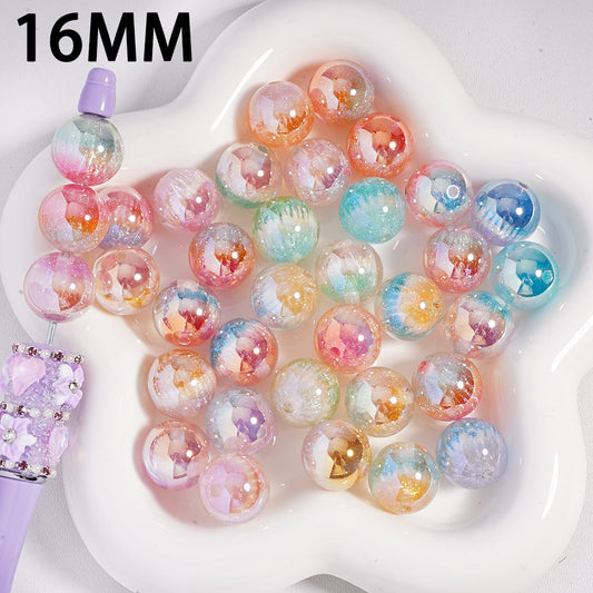 Acrylic Beads UV Coating with Glitter, Three Ombre Colors and Translucent, 16MM, Random Mix