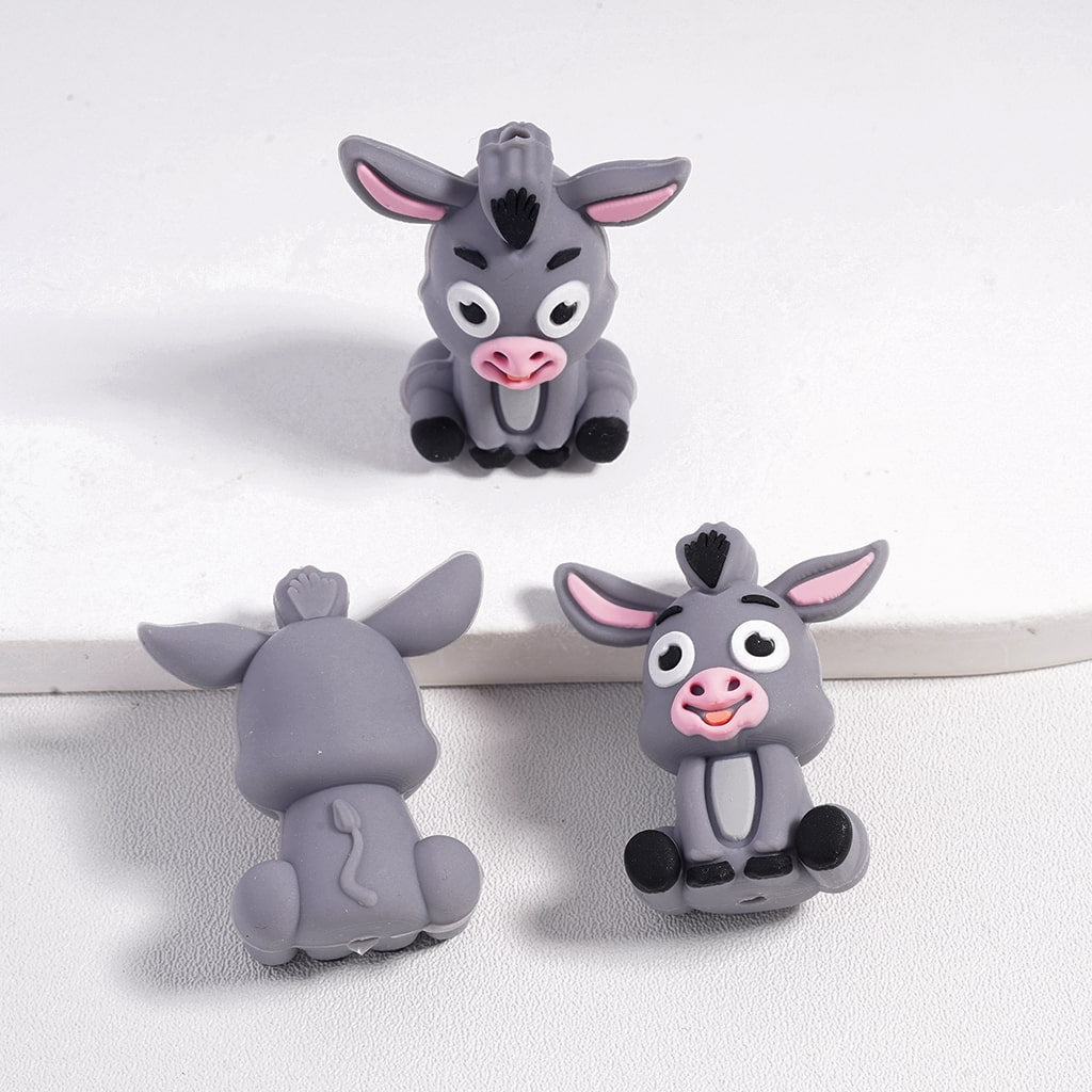 Silicone Focal Beads 3D Farm Series Horse Donkey Farm Windmill & Granary, Random Mix