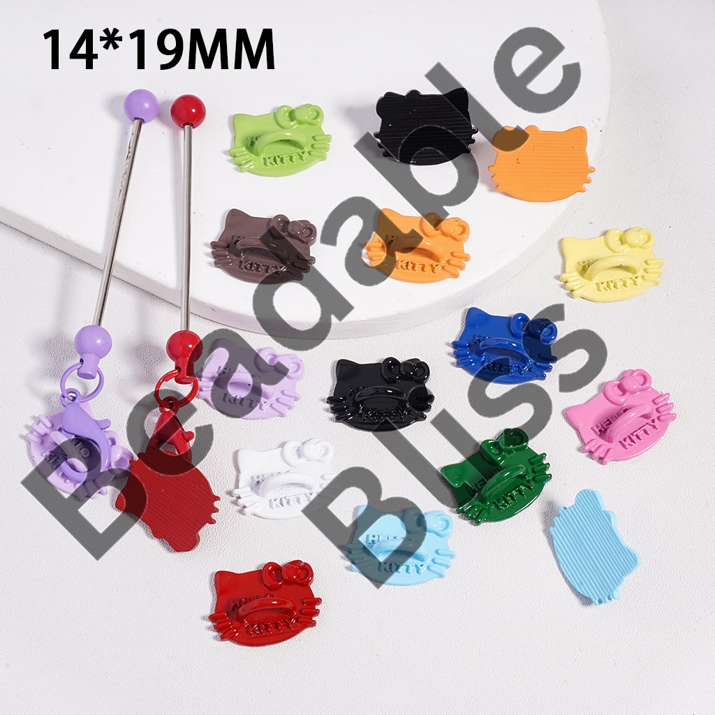 Acrylic Keychain Pendant Charm Cute Cat Head with Bowtie, Multi-Color, 14*19MM, Random Mix