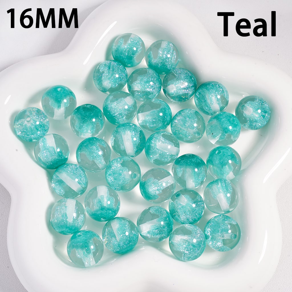 Acrylic Beads, Color Changing, Luminous Glitters & Iceberg Inside, Semi-Clear Color, 16MM