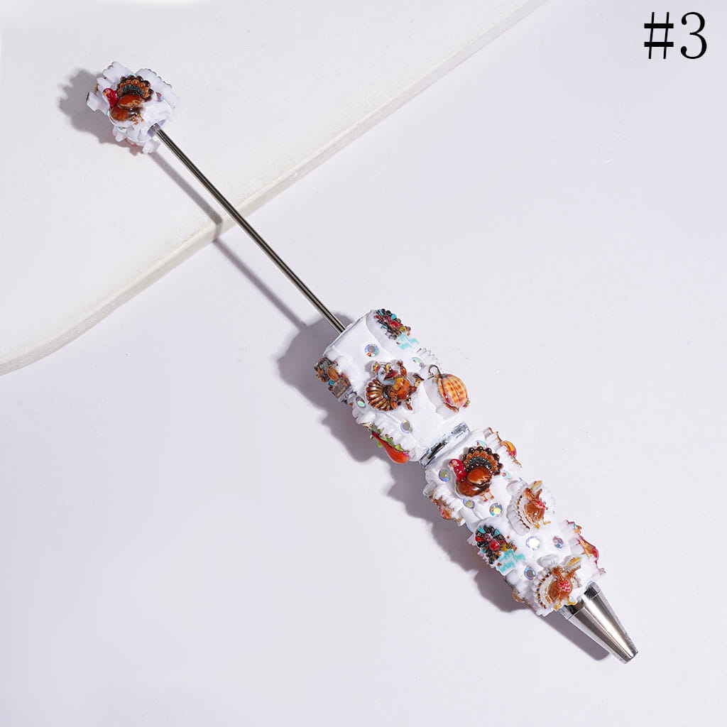 Beadable Clay Pens Thanksgiving Day Theme with Various Food Turkey Truck and AB Rhinestone