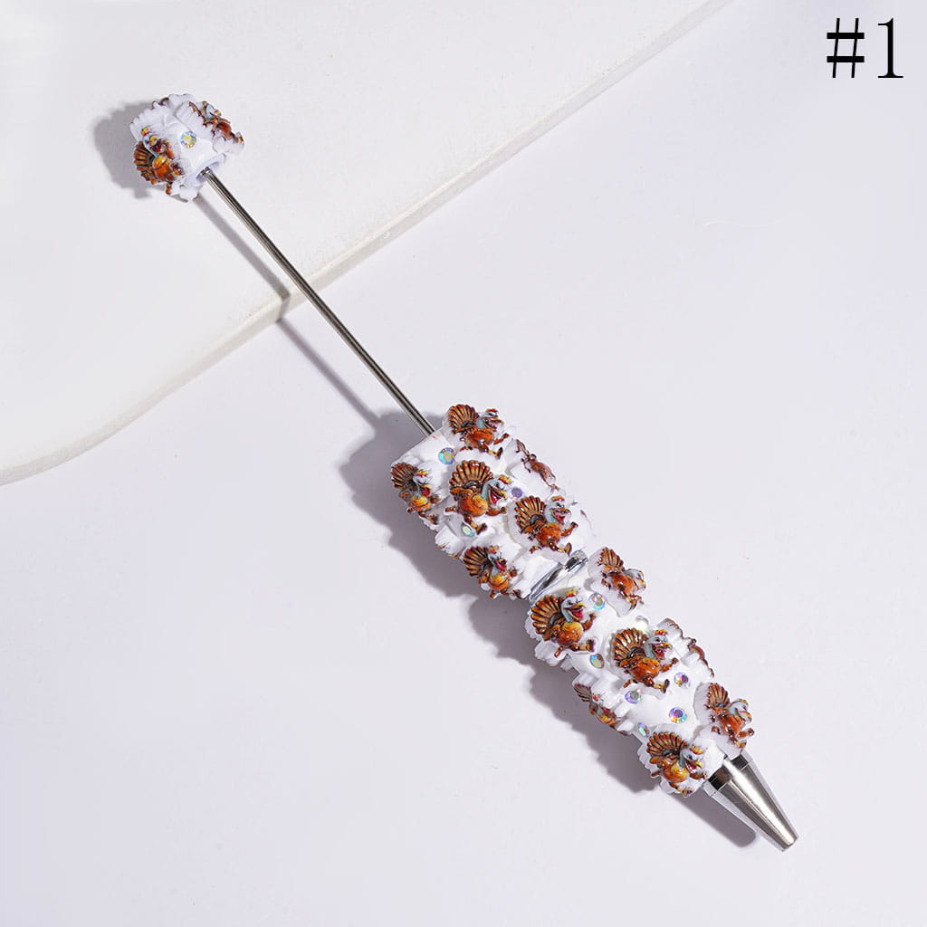 Beadable Clay Pens Thanksgiving Day Theme with Various Food Turkey Truck and AB Rhinestone