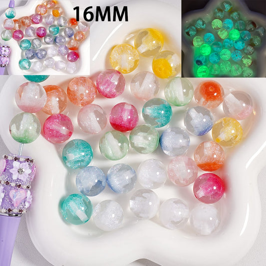 Acrylic Beads, Color Changing, Luminous Glitters & Iceberg Inside, Semi-Clear Color, 16MM