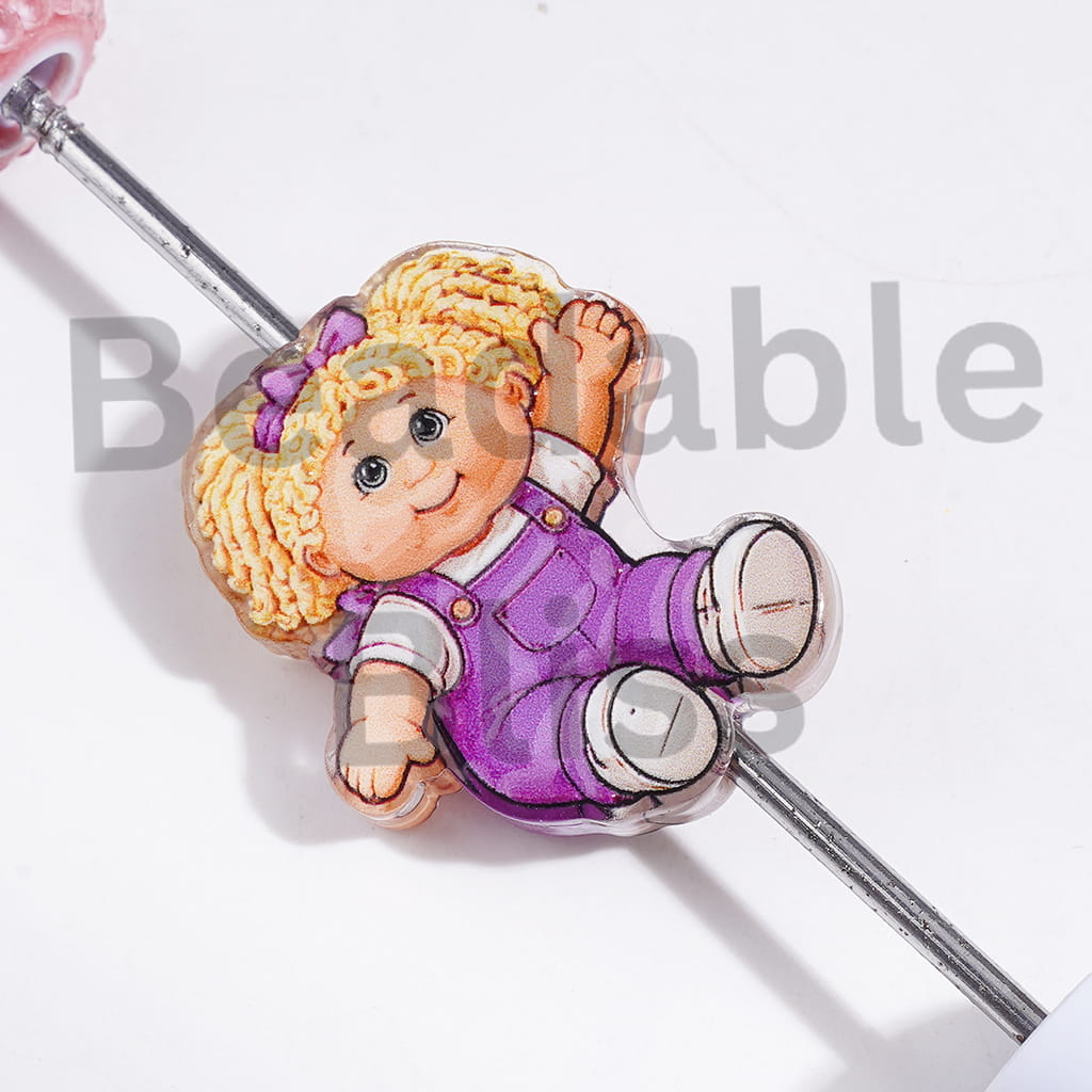 Semi-Clear Acrylic Beads Cabbage Baby Doll Characters Series, Random Mix