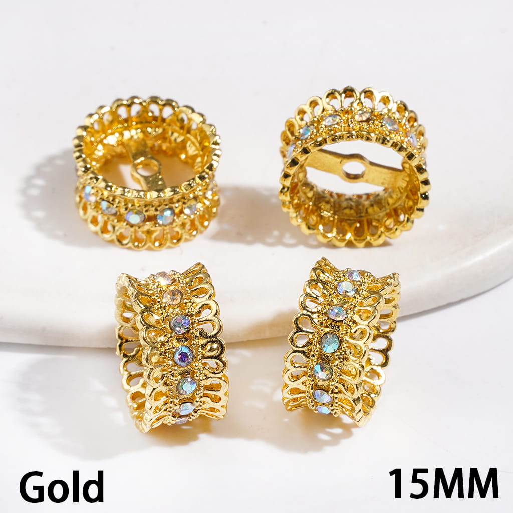Metal Beads Cages Crown Design, Bead Cap with AB Rhinestones, 15MM, Silver and Gold