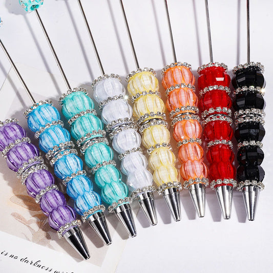 Handmade Beadable Pens Leaf Shaped Rhinestones with Glitter and Clear Rhinestone Chains, Multi-Color