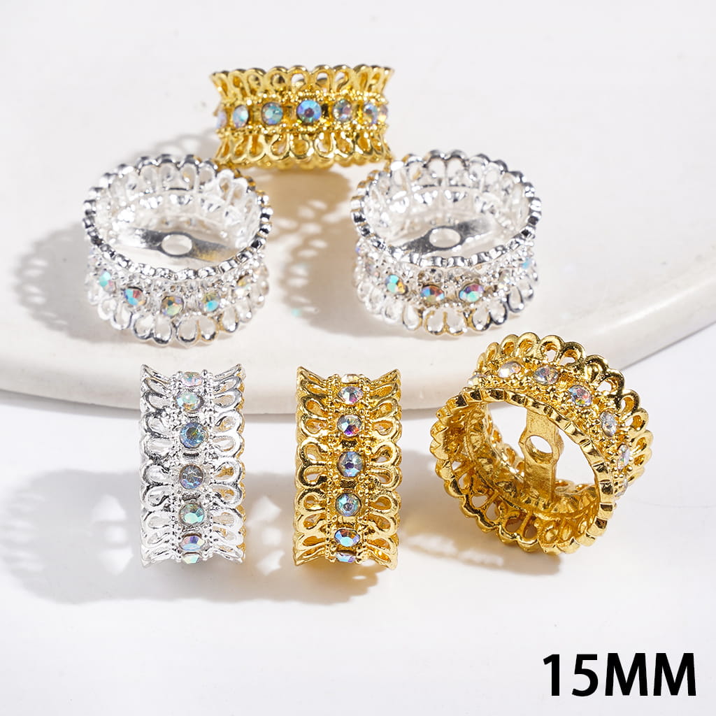 Metal Beads Cages Crown Design, Bead Cap with AB Rhinestones, 15MM, Silver and Gold