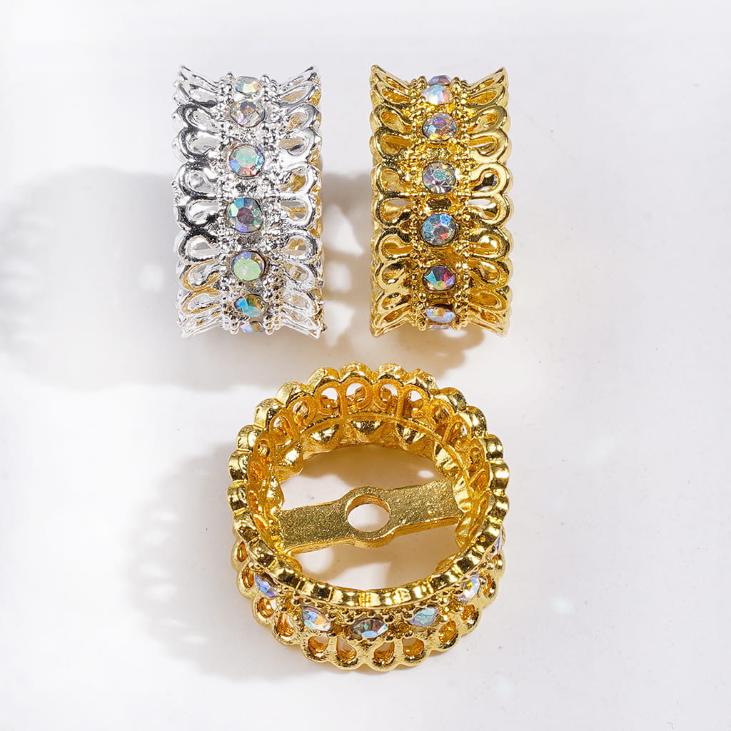 Metal Beads Cages Crown Design, Bead Cap with AB Rhinestones, 15MM, Silver and Gold