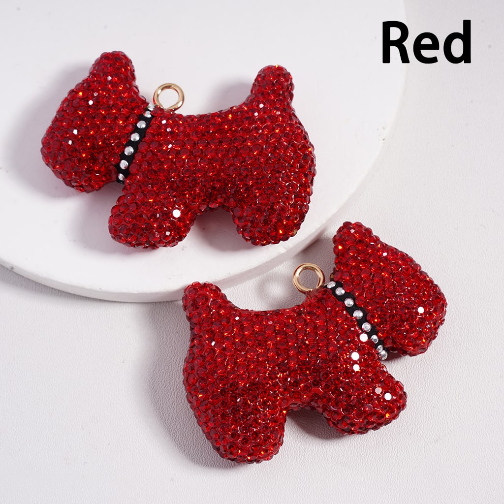 Clay Keychain Pendant, Dog with Clear Rhinestones, Jewelry Accessories, Multi-Color, 42*55MM Black Collar