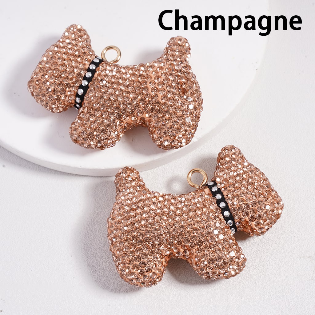 Clay Keychain Pendant, Dog with Clear Rhinestones, Jewelry Accessories, Multi-Color, 42*55MM Black Collar