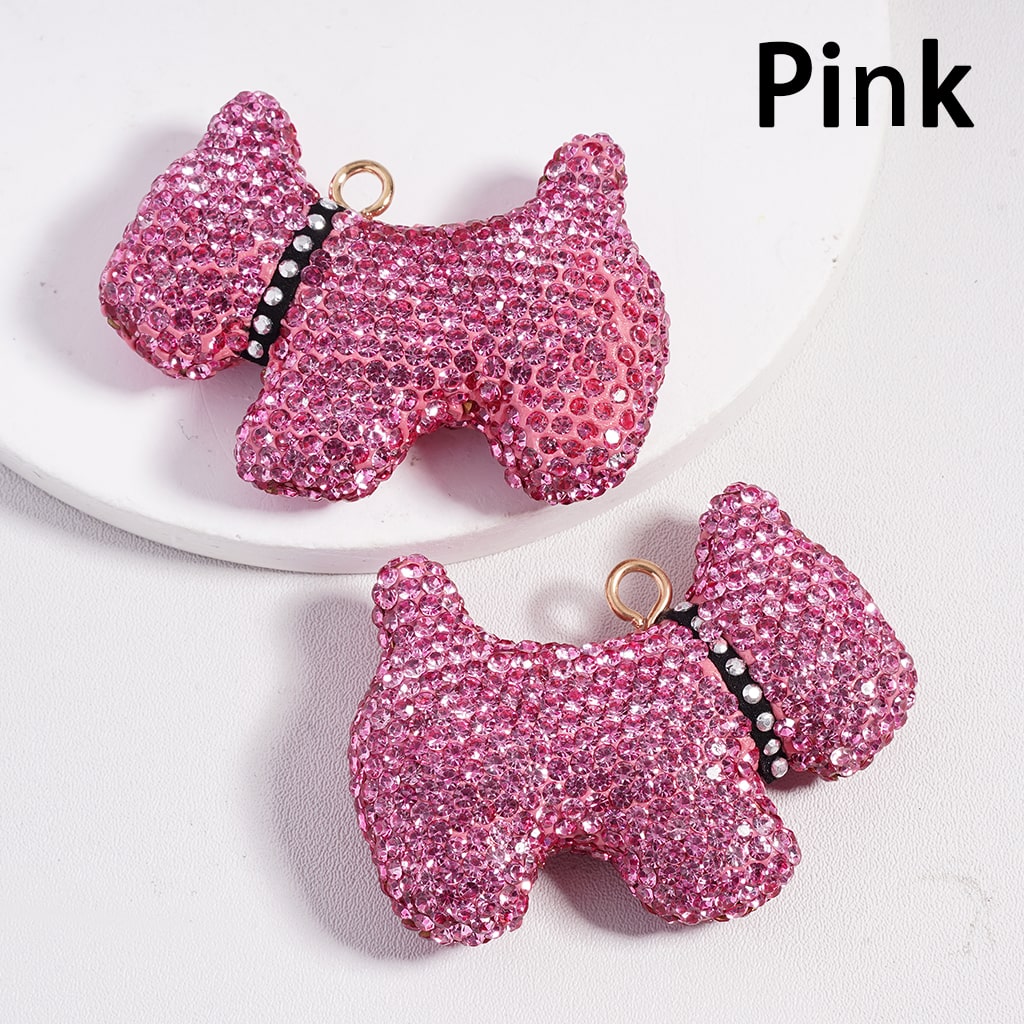 Clay Keychain Pendant, Dog with Clear Rhinestones, Jewelry Accessories, Multi-Color, 42*55MM Black Collar