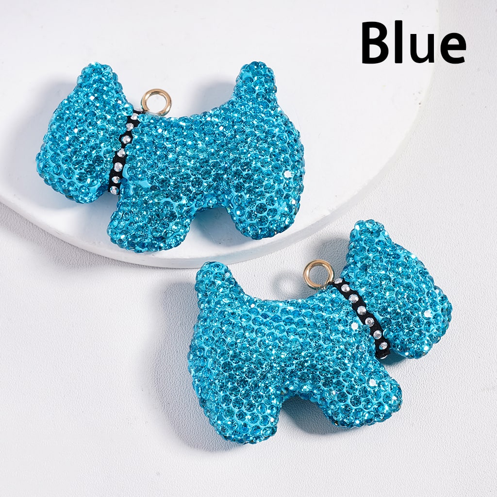 Clay Keychain Pendant, Dog with Clear Rhinestones, Jewelry Accessories, Multi-Color, 42*55MM Black Collar