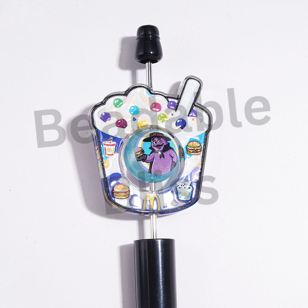 Fast Food Collection Set Acrylic Beads, Round Beads with Glitter, Random Mix (1 Set=2 Pieces)