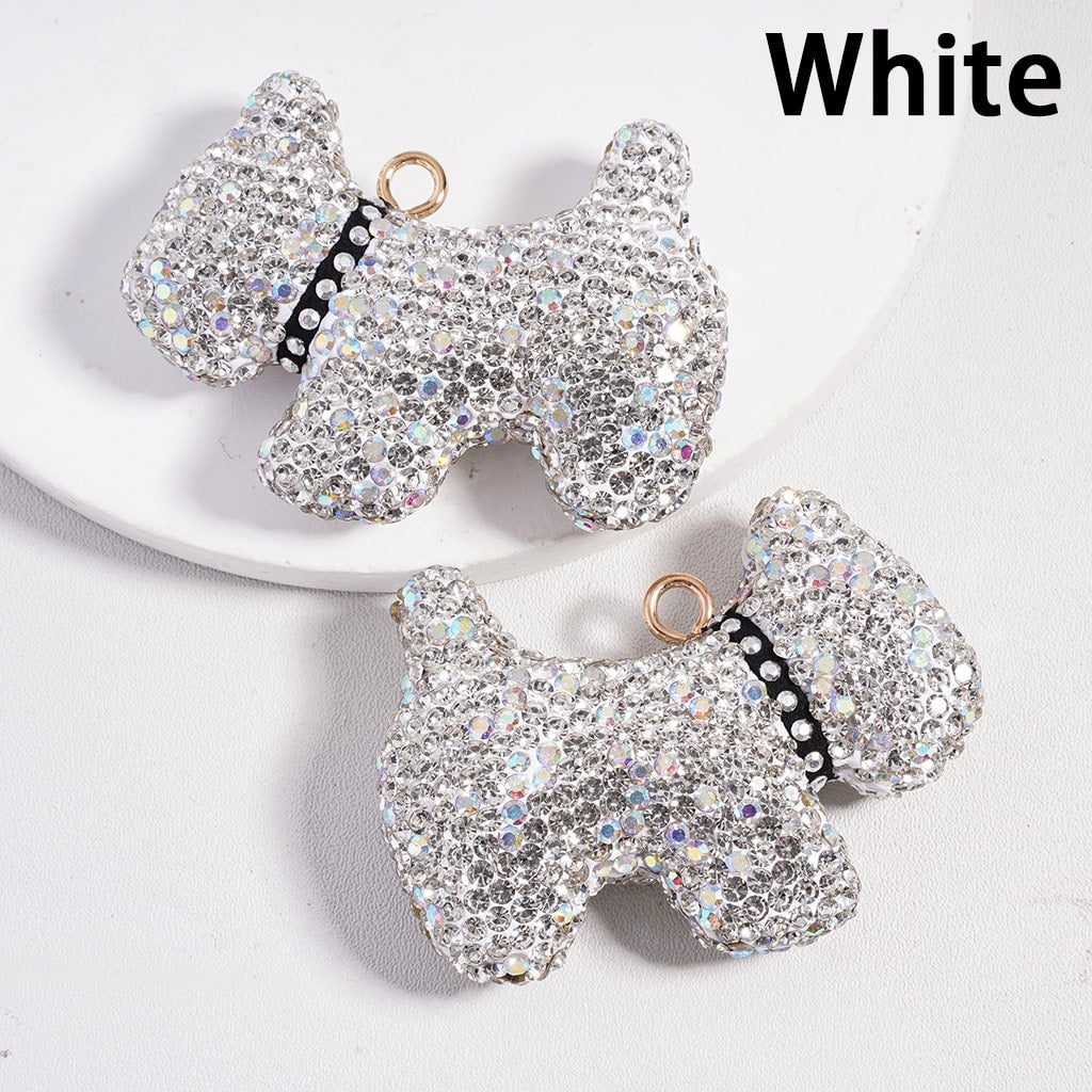 Clay Keychain Pendant, Dog with Clear Rhinestones, Jewelry Accessories, Multi-Color, 42*55MM Black Collar