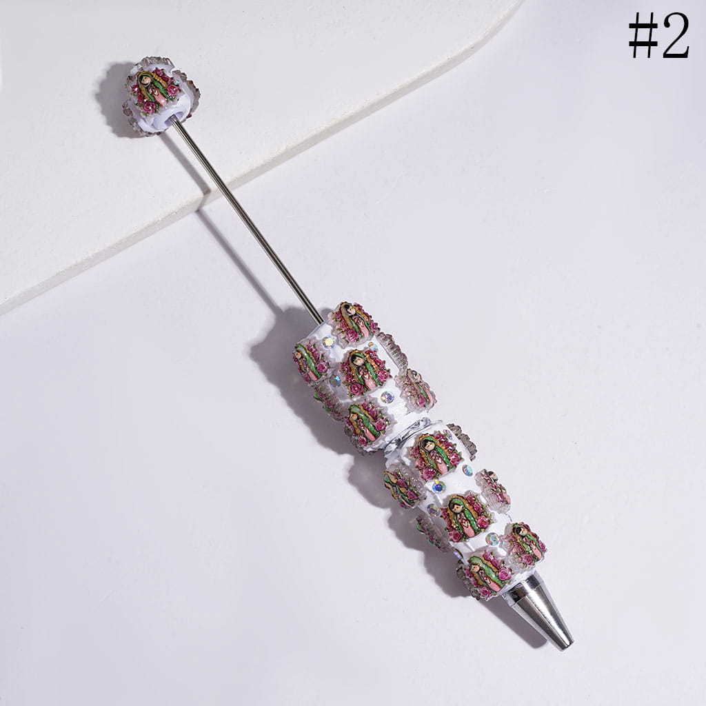 Beadable Clay Pens with Virgen de Guadalupe and AB Rhinestone