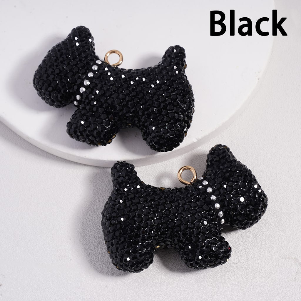 Clay Keychain Pendant, Dog with Clear Rhinestones, Jewelry Accessories, Multi-Color, 42*55MM Black Collar