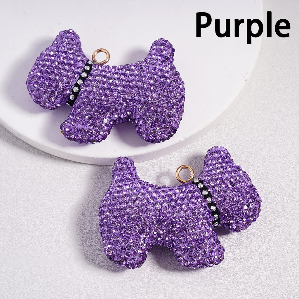 Clay Keychain Pendant, Dog with Clear Rhinestones, Jewelry Accessories, Multi-Color, 42*55MM Black Collar