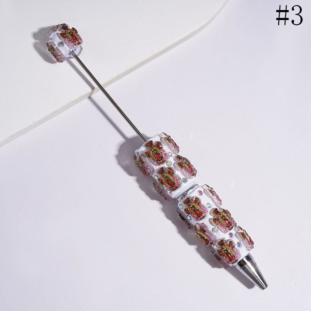 Beadable Clay Pens with Virgen de Guadalupe and AB Rhinestone