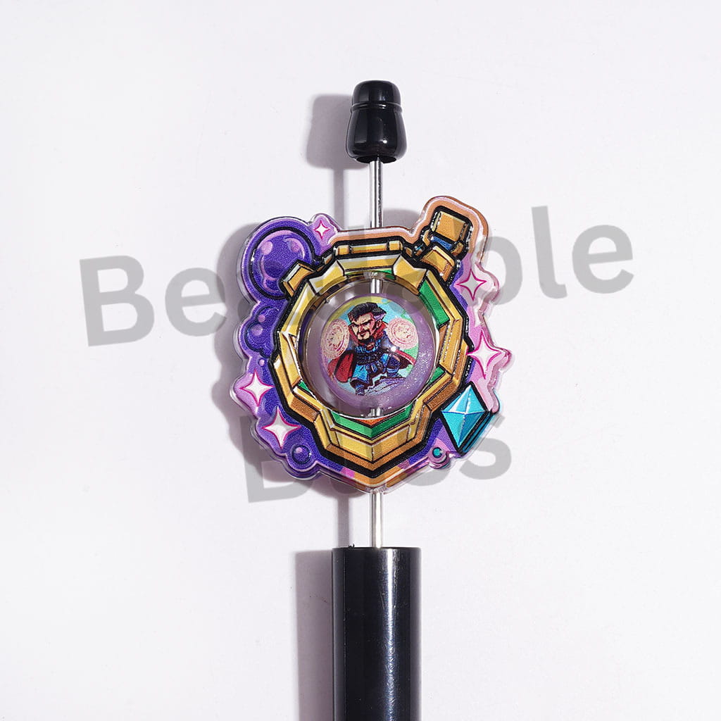 Strong Superhero Characters Series Acrylic Beads, Round Beads with Glitter, Random Mix (1 Set=2 Pieces)