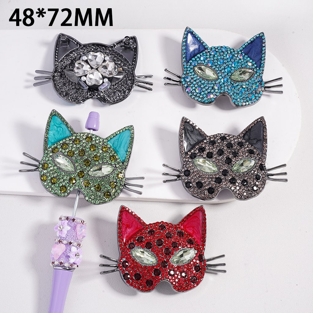 Clay Beads with Cat Face Mask Clear Rhinestones & White Pearls, Multi-Color, 48*72MM Fancy Rhinestone