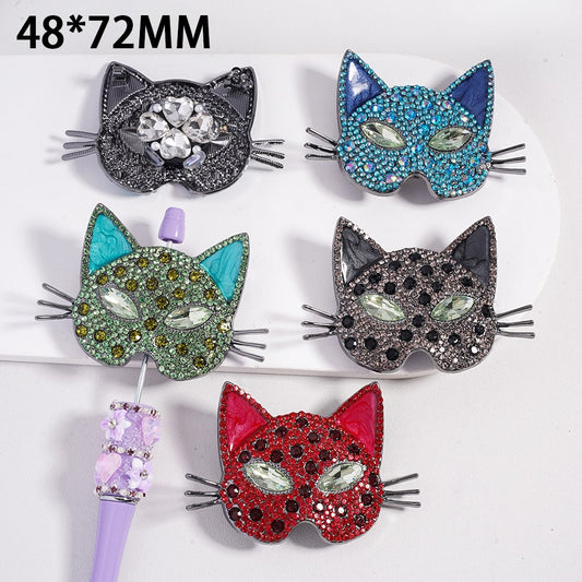 Clay Beads with Cat Face Mask Clear Rhinestones & White Pearls, Multi-Color, 48*72MM Fancy Rhinestone