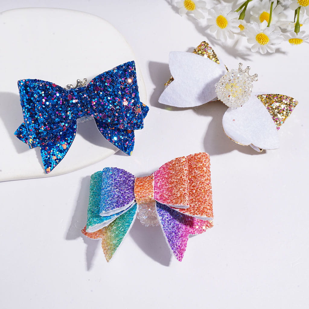 Acrylic Sugar Beads with Ball Inside Rhinestone & White Pearl, Metal Crown & Clear Ball Chains, Fabric Bow w Shiny Confetti, Random Mix Multi-Color