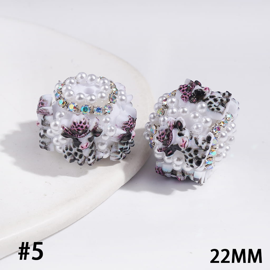 Handmade Acrylic Beads with Highland Cattle in Diverse Design and White Pearl, AB Rhinestones Chains, 22MM